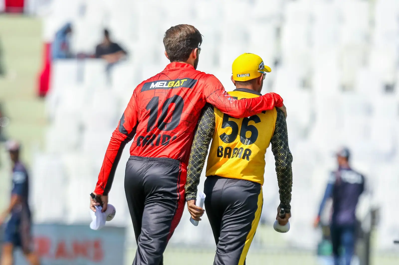 Peshawar Zalmi's Captain Babar Azam with Shaheen Afridi Captain of Lahore Qalandars